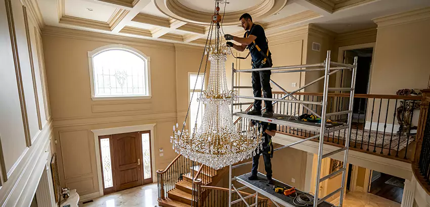 Two-Story Foyer Chandelier Installation in Zanesville
